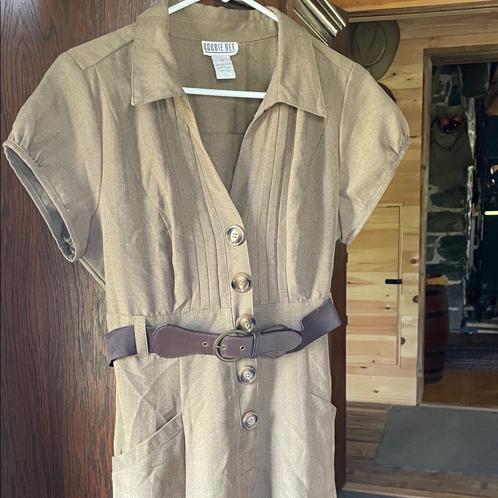 Robbie Bee Tan Button-Front Dress with Belt